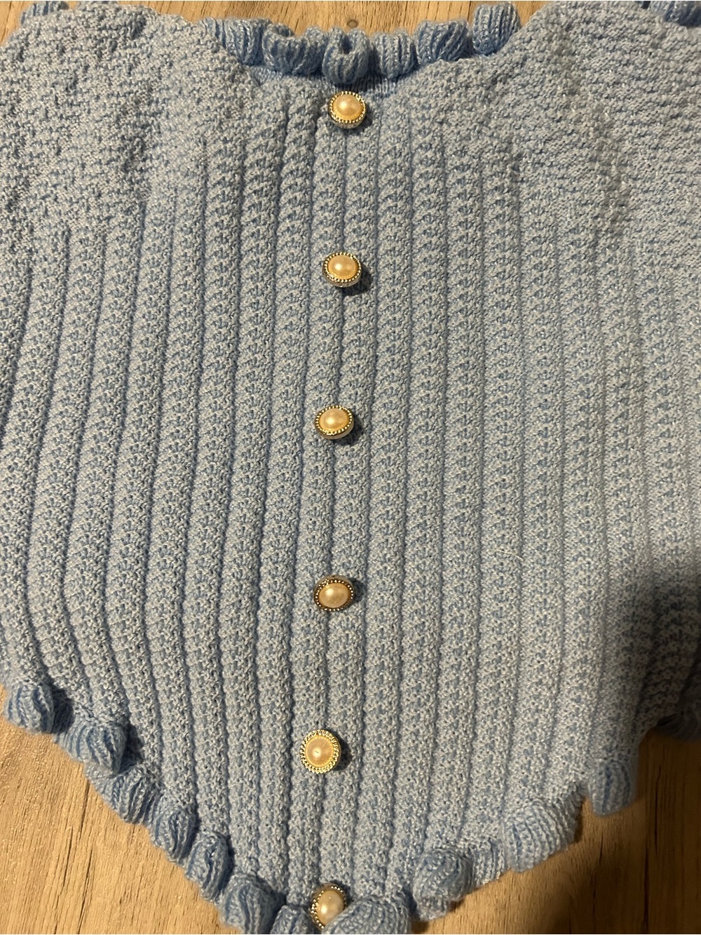 Light Blue Ribbed Knit Button Scarf - Picture 3 of 3